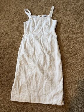 J. Crew White Linen-Blend Strappy Midi Dress